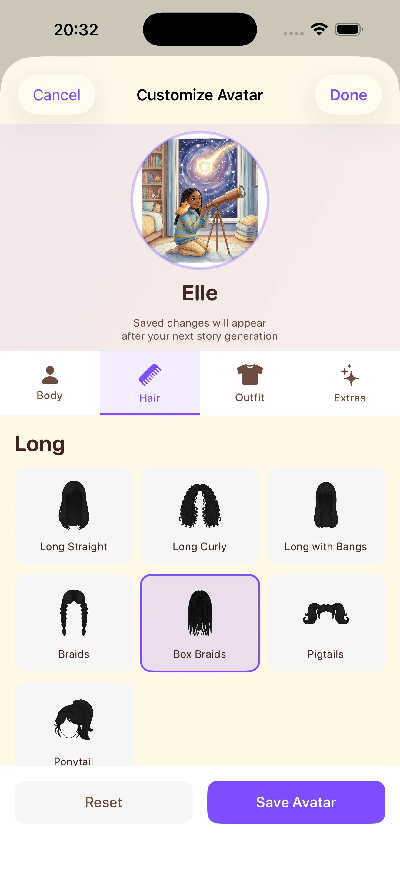 Avatar customization - choosing hairstyles