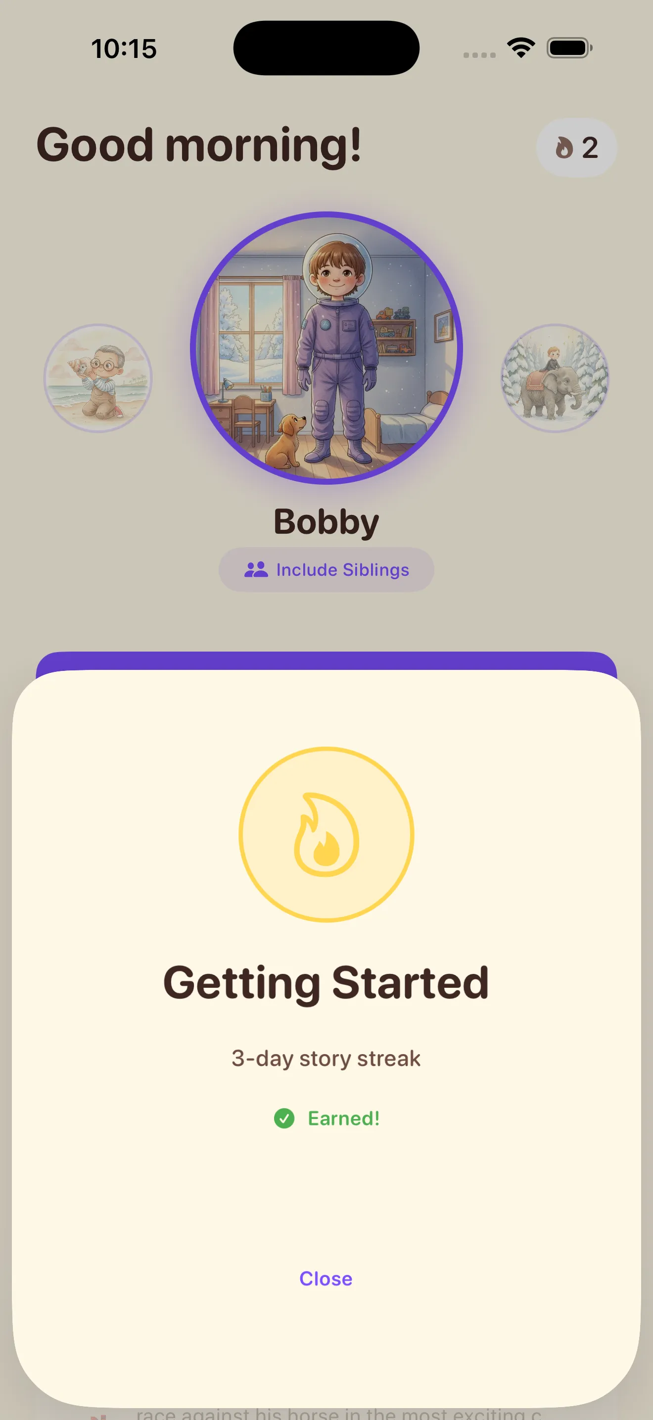 Achievement badge earned - 3 day streak